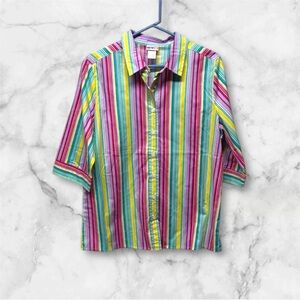American sweetheart Pink and Green Casual Button Down Shirt with Vibrant Stripes